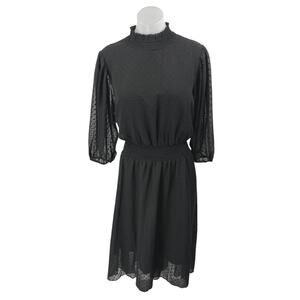 Nanette Lepore Black Half Sleeve Swiss Dot Mock Neck Fit & Flare Maxi Dress 10
